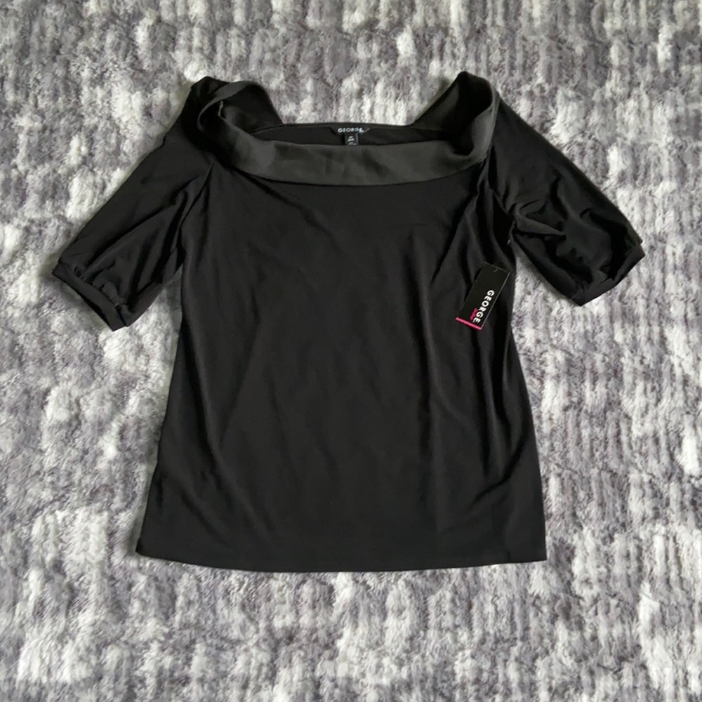 🌷NWT❗️George Solid Black Soot Short Sleeve Cowl Neck Blouse Size Large (12/14)